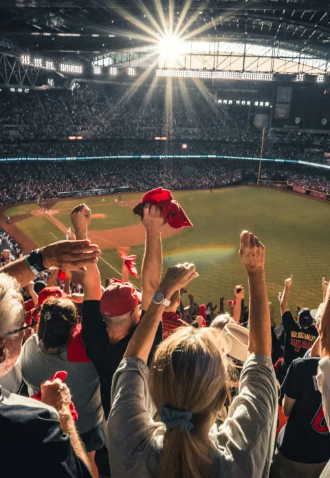 Baseball stadium with fans cheering